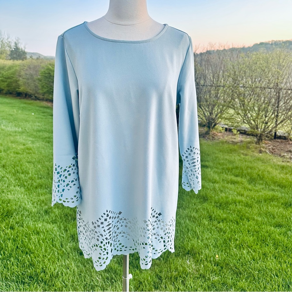 Dennis Basso Luxe Crepe Laser Cut Top